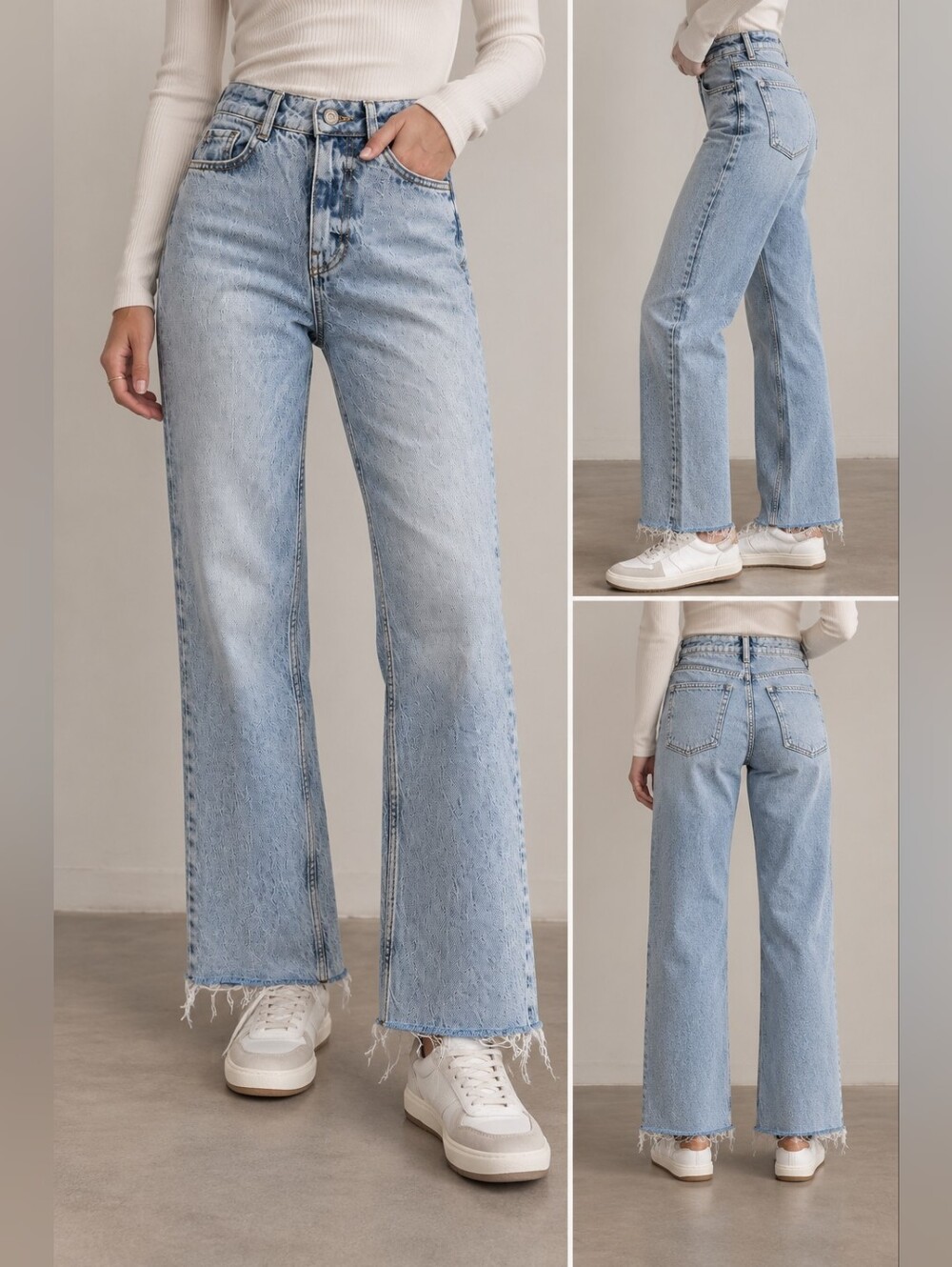 Zara High Rise Light Wash Wide Leg Raw Hem Jeans Size 2 / EUR 34